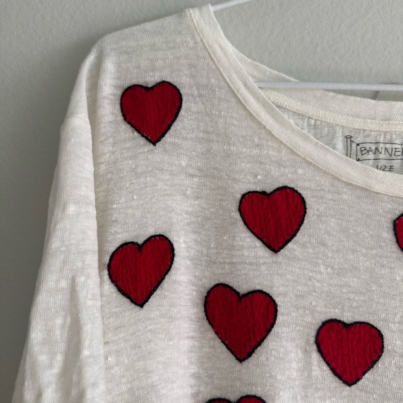 Banner Day Embroidered Hearts Tee 100% Linen Size Large - Picture 3 of 11